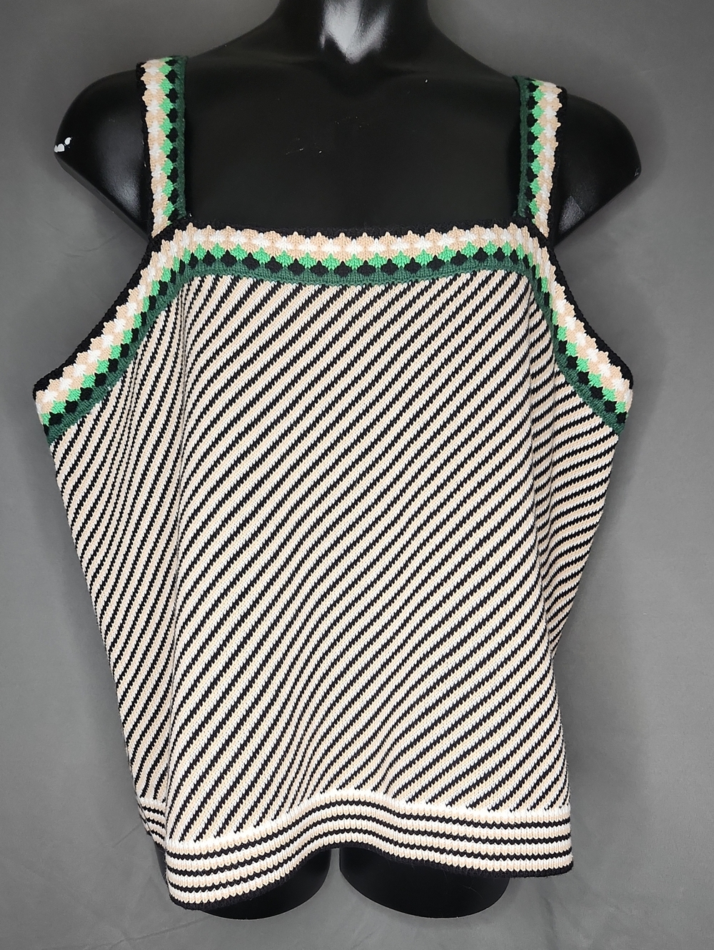 NWT Lane Bryant Knit Sweater Tank Top - Black Green Tan & White - Plus 22/24